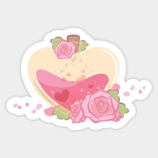 Pink Rose Floral Valentine Heart Shaped Love Potion Sticker